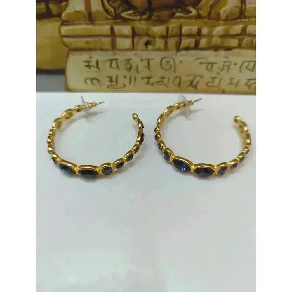 J. Crew Gold Hoop Earrings with Blue Stones